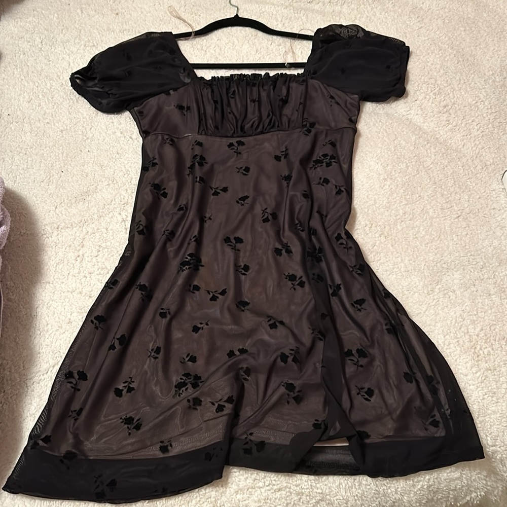 Rewind Flocked Mesh fit & flare dress (Still New)